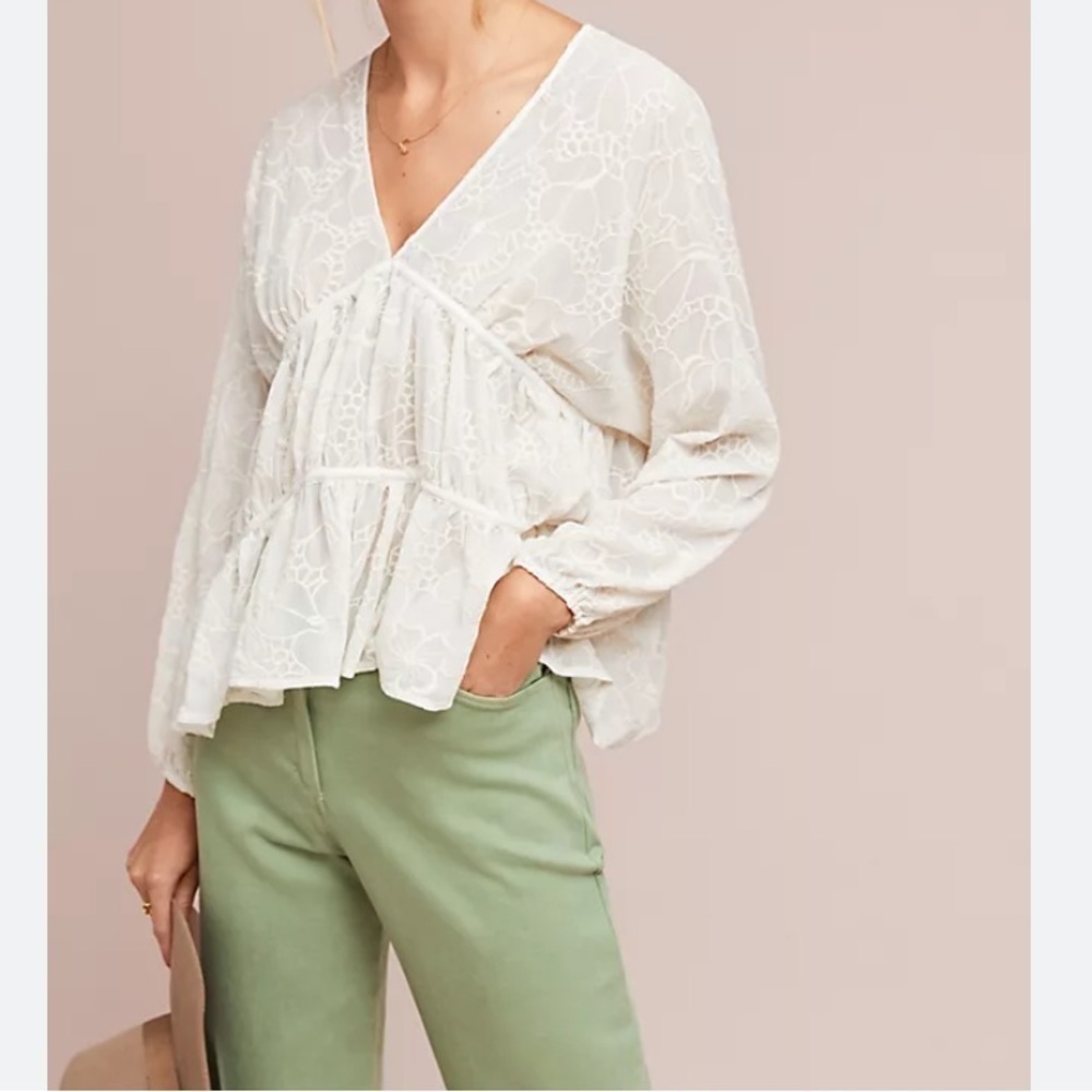 Anthropologie Central Park West Ruffle Lace Paisley Blouse Size S